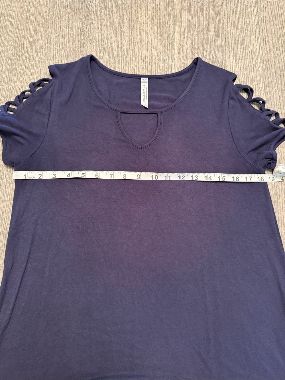 White Mark Navy Short Sleeve Top with Lattice Sleeves - Picture 6 of 7